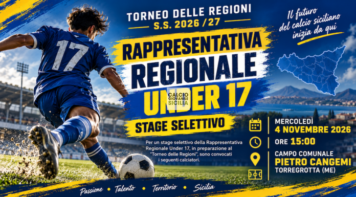 Rappresentativa Regionale Under 17, stage selettivo a Torregrotta: 37 giovani convocati